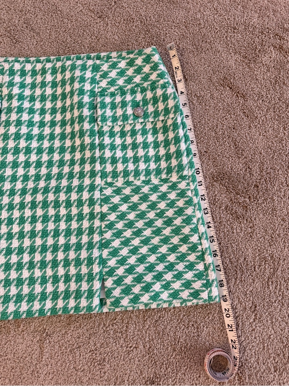 Karl Lagerfeld Paris Green & White Houndstooth Skirt Silver Crest Buttons Size 8 - Picture 10 of 11